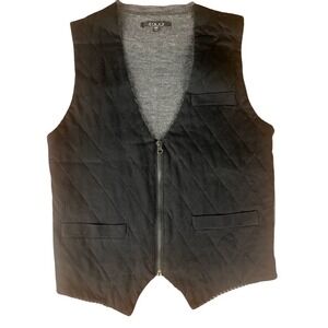 21 Men Quilted Zip Front Vest Mens Medium Black Grey Knit Back Pinstripe Lining